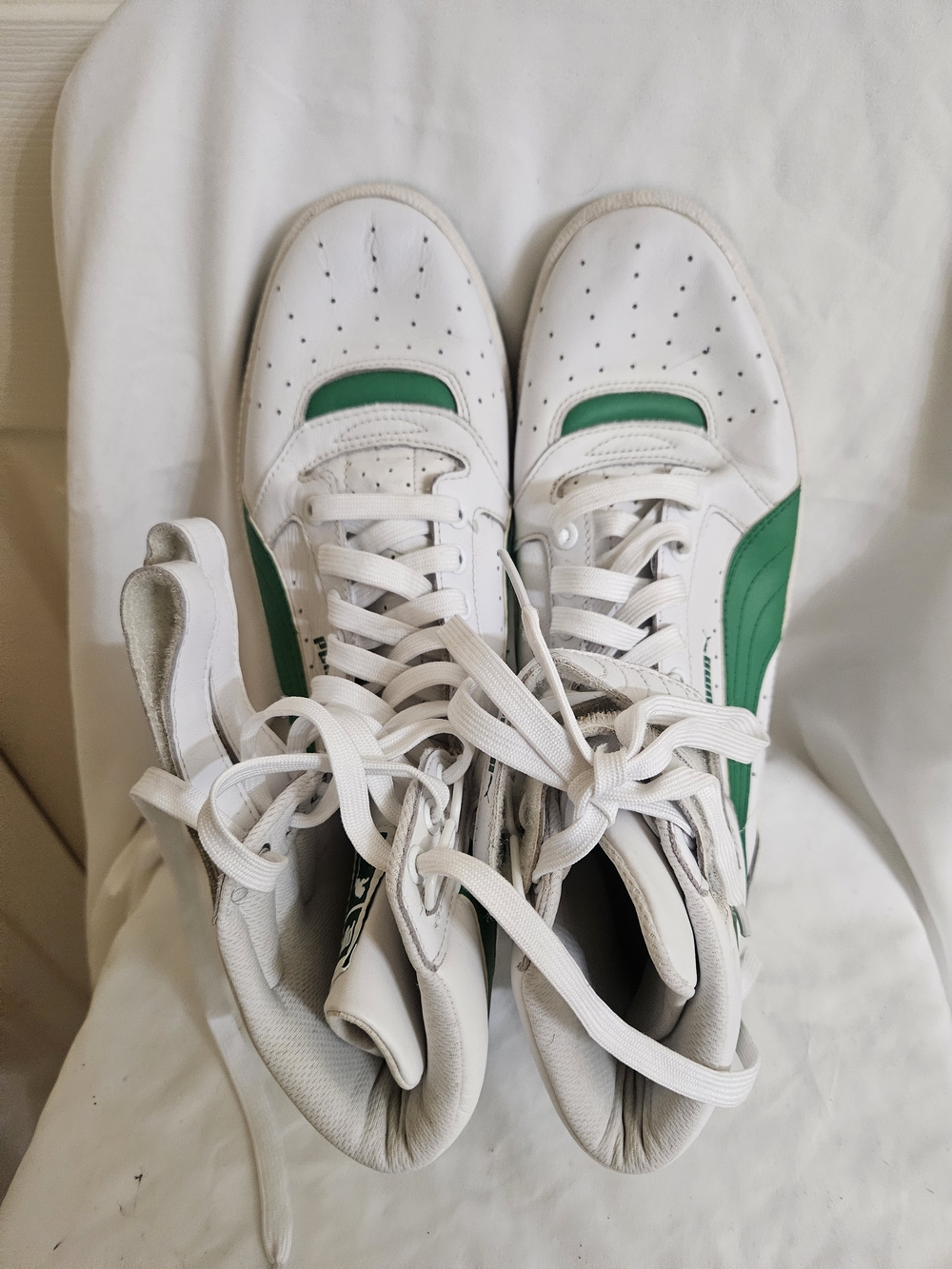 Puma White and Green High-Top Athletic Sneakers